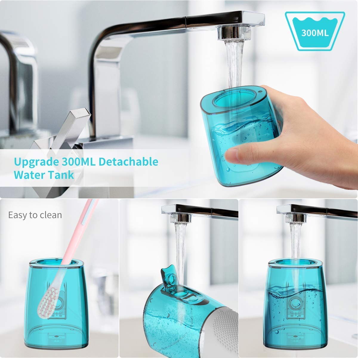 Munddusche Zahnreiniger Kabellos, morpilot [2019 UPGRADE] Elektrisch Aufladbar Wasser Flosser, 3 Modi mit 5 Düsenspitzen/1 Zungenreiniger, 300ml Wassertank, Zahnpflege für Gründliche Zahnreinigung