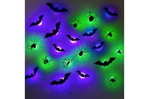 YHW 12pcs Bats+9pcs Spider LED Light Halloween Decorations Wall Décor Bat Stickers Decals PVC 3D Wall Bat Spider Scary Stickers Halloweens Party Decorations Indoor Outdoor DIY Home Window Door Décor.