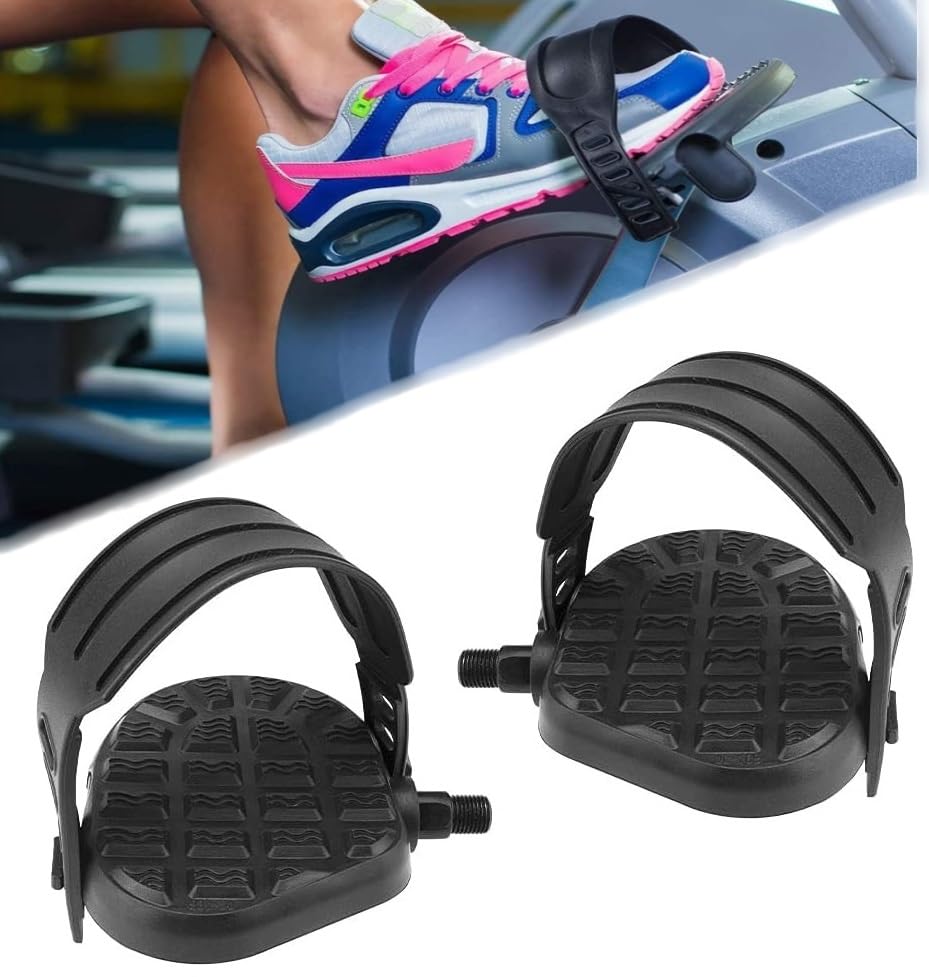 LYTIVAGEN 2 PCS Bike Pedals with Straps Exercise Bicycle Pedals and Straps Fixie Set Replacement Bike Pedals with Adjustable Pedal Straps for Exercise Bikes Spinning Stationary Bikes (1/2",Black)