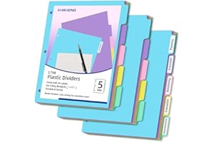 5 Tab Binder Dividers with Tabs,for 3 Ring Binder,Plastic File Dividers, Multicolor,Letter Size,3 Sets