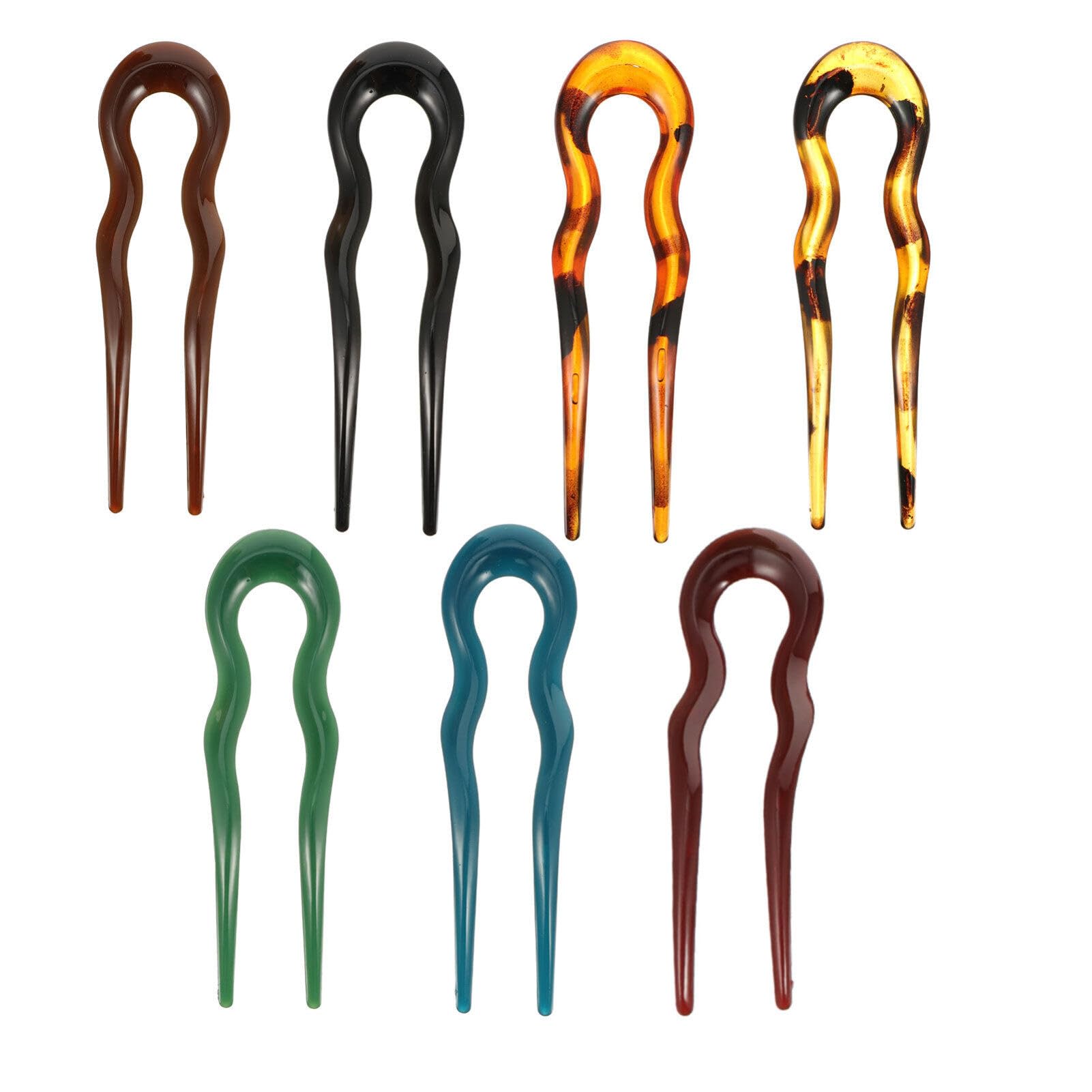 FRCOLOR 7pcs U Shaped Hair Forks Retro Hair Clips for Women Plastic Wavy Hairpins Women Head-wears Brown Bobby Pins
