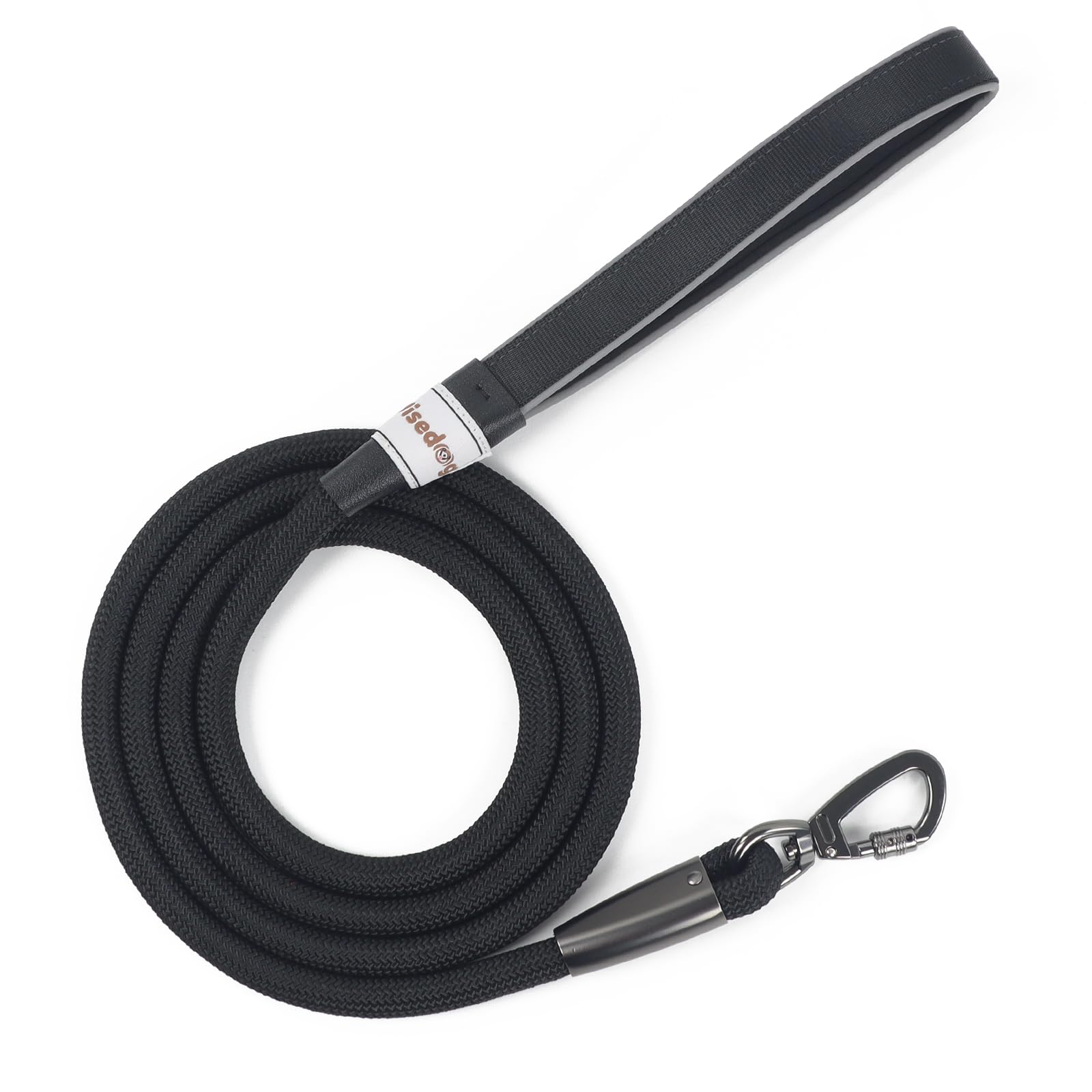 Wisedog 1.9m Black Tough Rope Long Line Lead with Soft Padded Handle for Dogs