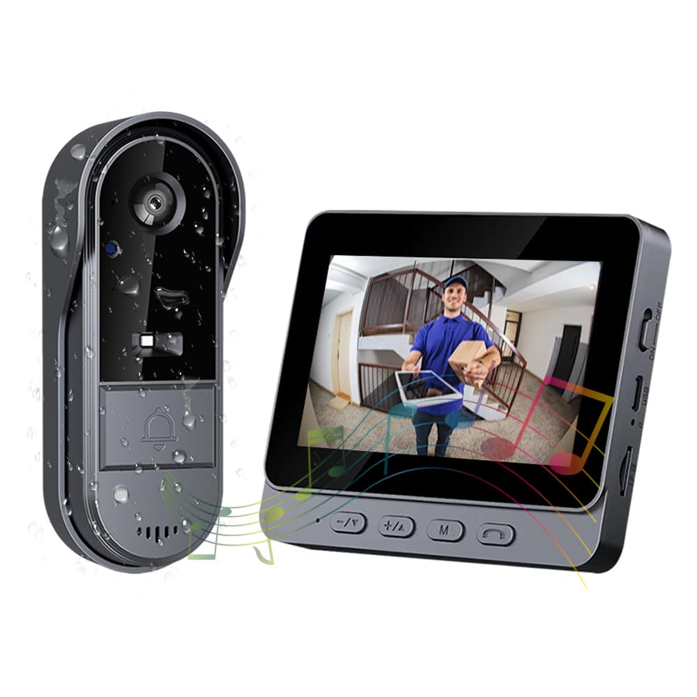 Zeerkeer Wireless Doorbell, 1080P HD Doorbell Camera Wireless with 4.3-inch IPS Screen 170° Viewing Angle IP65 Waterproof Night Vision 2-way Intercom Video Doorbell No Monthly fee, USB Charging