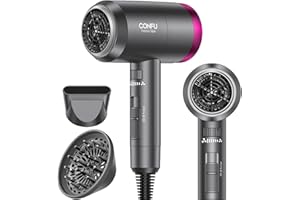 CONFU Ionic Blow Dryer 1600W, Portable Lightweight Fast Drying Negative Ion Hairdryer Blowdryer, 3 Heat Settings & Infinity Speed, with Diffuser and Concentrator Nozzle for Home & Travel