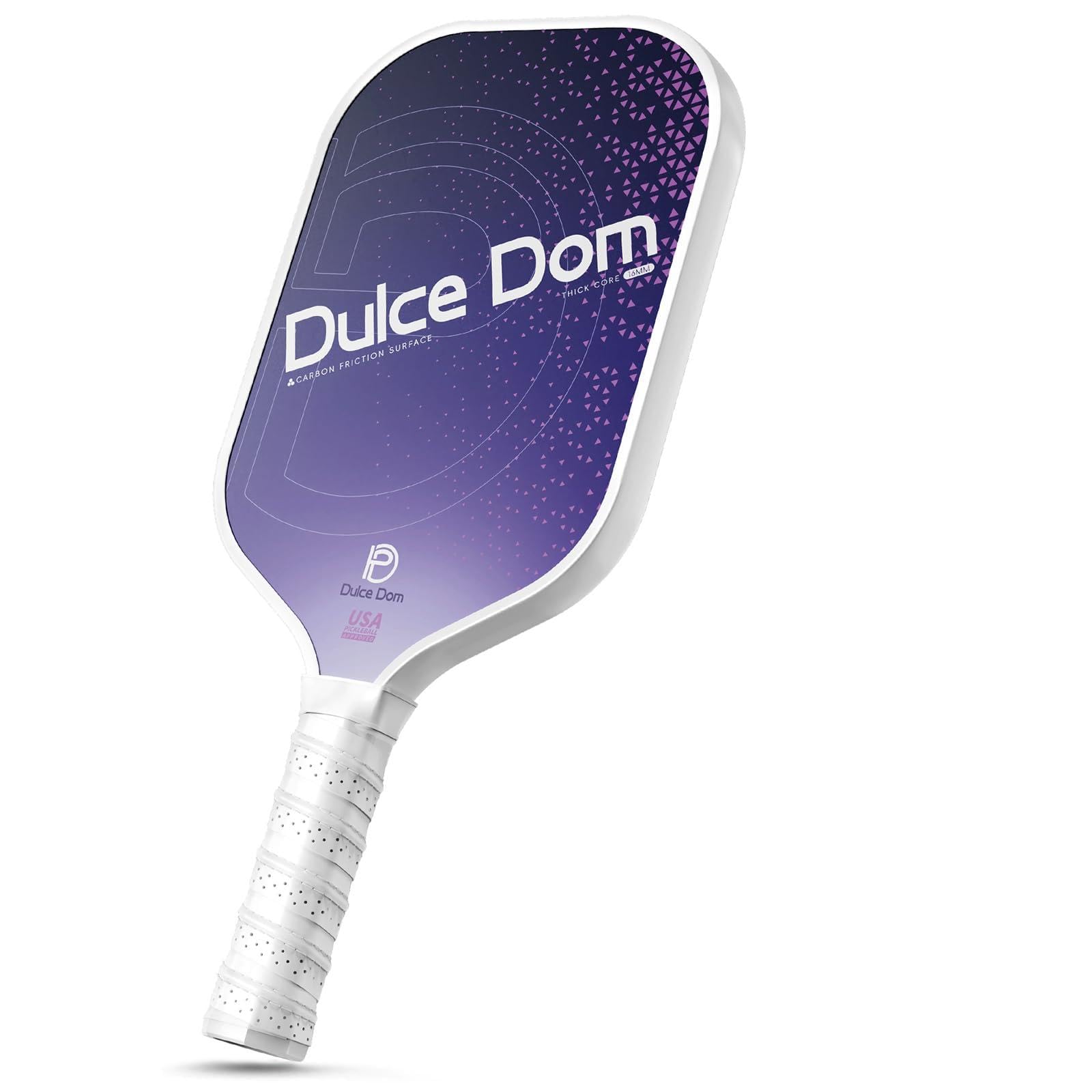 DULCE DOM Professional Carbon Fiber Pickleball Paddle with 16mm Honeycomb Core, Non-Slip Handle and Larger Sweet Spot, Lightweight Precision Pickleball Racket for High Spin & Powerful Shots, Purple Image