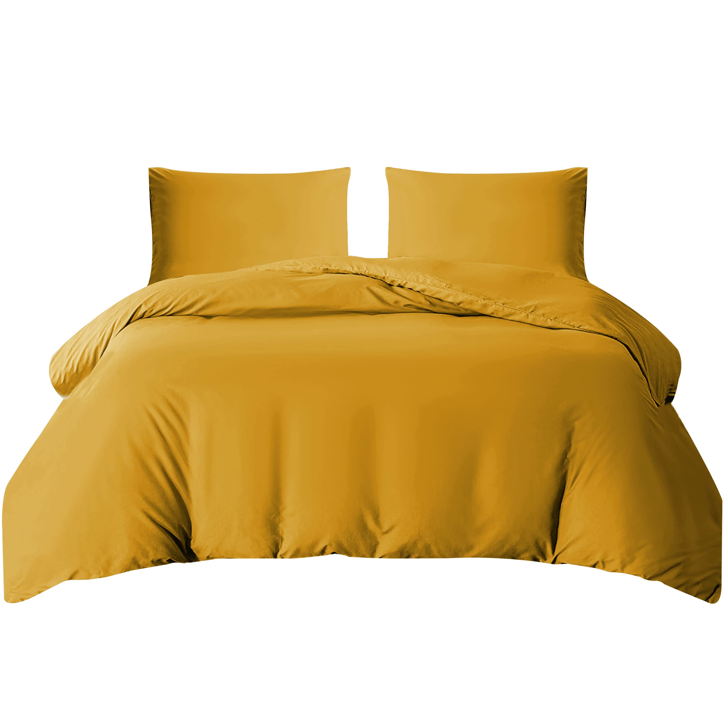 Hafaa Super King Duvet Set Brushed Microfiber 3 Piece Plain Bedding Bed Sets with Pillow Cases –Ultra Soft Duvet Cover with Button Closure (260x220cm) - Ochre