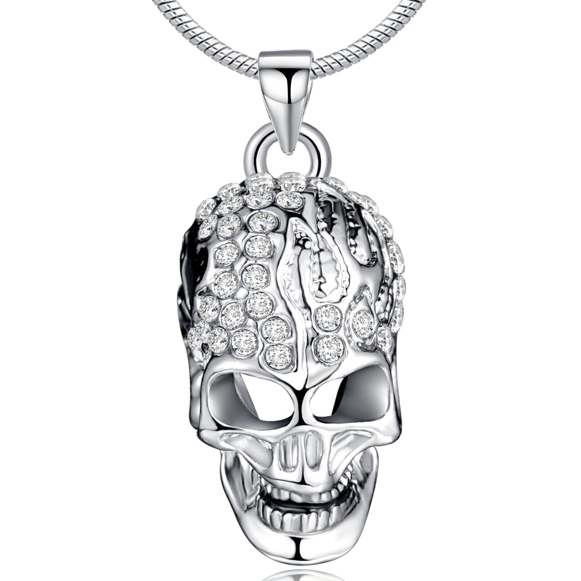 Infinite U Womans Skull Necklaces Austrian Crystal Silver Plated Necklace Skeleton Pendant for Man/Teenager/Unisex