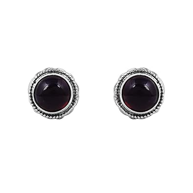 Buy Silvertree925 Round Garnet Gemstone Stud Earrings Pure