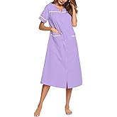 Ekouaer Womens Snap Front Dusters Cotton Housecoat Short Sleeve Nightgown House Dress With Pockets Lilac Small
