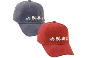 KABAKE 2 Pack Kids Baseball Caps Tractor Embroidery Cars & Transportation Hats Washed Cotton Adjustable Summer Trucker Hats