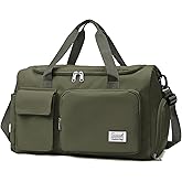 Suruid Travel Duffel Bag with Shoes Compartment Sports Gym Bag with Dry Wet Separated Pocket for Men and Women, Overnight Bag Weekender Bag Training Handbag Yoga Bag - Olive Green