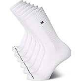 Tommy Hilfiger Mens Crew Socks - 6 Pack Cotton Blend Stretch Cushioned Breathable Athletic Socks for Men