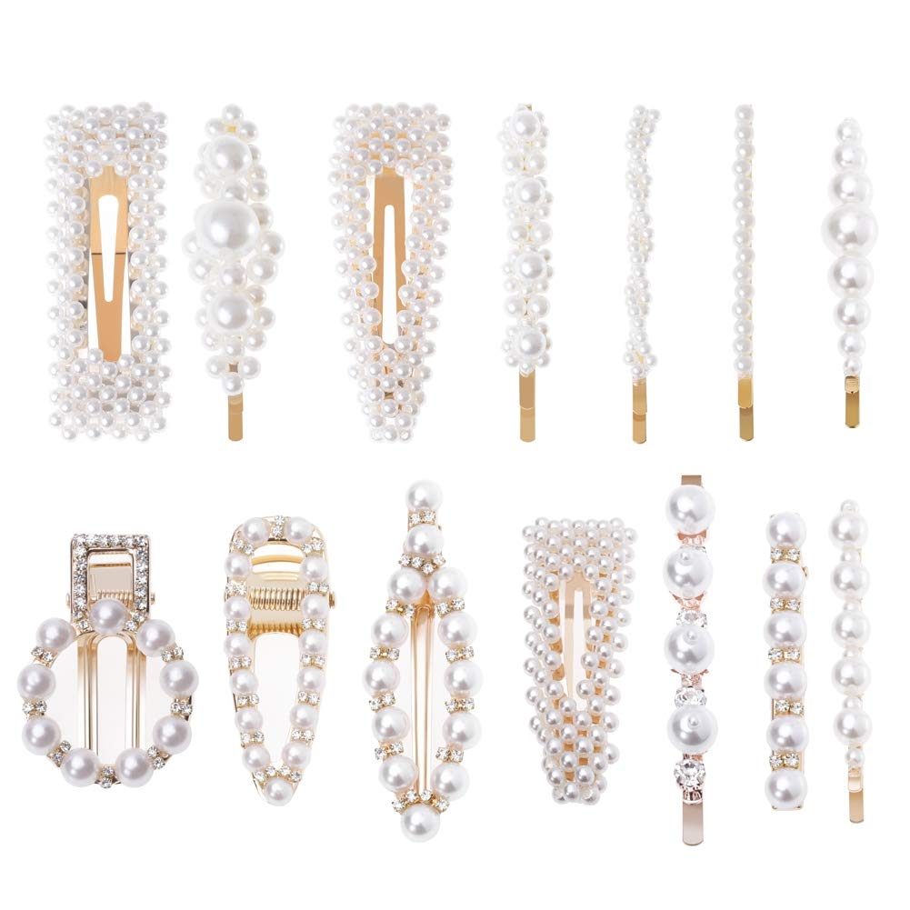 Cridoz 14 Pcs Pearl Hair Clips Artificial Pearl Hair Barrettes Hair Pins for Women Hair Styling Tools Accessories