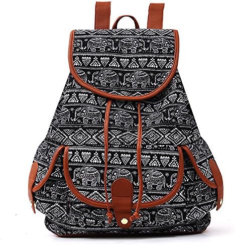 FXTXYMX Canvas Leather Backpack Print Elephant Casual Book Bag Sports Daypack for Women