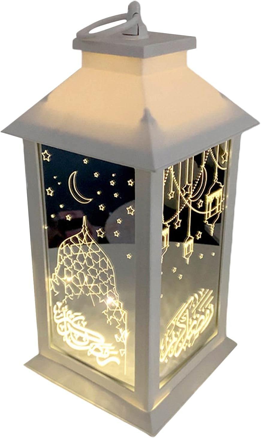 Eid Ramadan Mubarak Candle Lantern With unique holographic starlight Outdoor Lanterns Decorative Candle Lantern Moon Star LED Night Light Decor Hollow Metal Art Hanging Lantern Ornaments for Garden