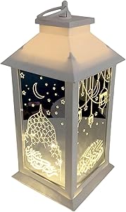 Eid Ramadan Mubarak Candle Lantern With unique holographic starlight Outdoor Lanterns Decorative Candle Lantern Moon Star LED Night Light Decor Hollow Metal Art Hanging Lantern Ornaments for Garden