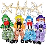 Kocome Pull String Puppet Clown Wooden Marionette Joint Activity Doll Vintage Child Toy
