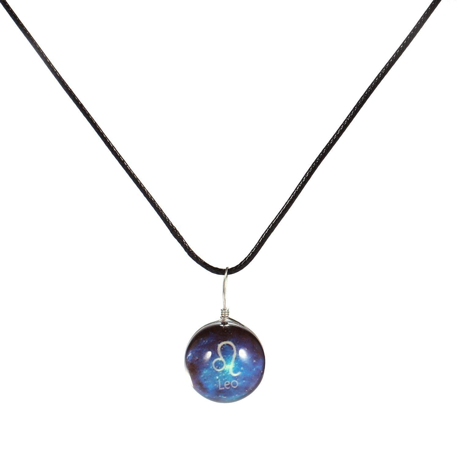 Chiak Twelve Constellation Symbols Gem Pendant Glass Ball Night Light Glow Necklace Pendant Necklaces