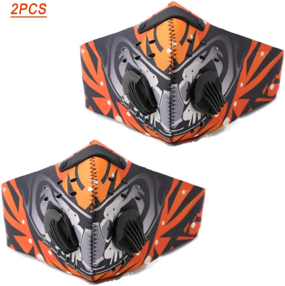 KTops 2PCS Dust Masks, Unisex Outdoor Cycling Mask Reusable Windproof Dust Mask Face Mask with PM2.5 Activated Carbon Filter Travel Outdoor Cycling Ski Warm Face Mask,Orange