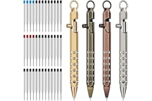 Vernijtrdy Hexagonal Solid Brass Bolt Action Pen Set(4-Pack), Pocket Pen with 40 Ballpoint Refills