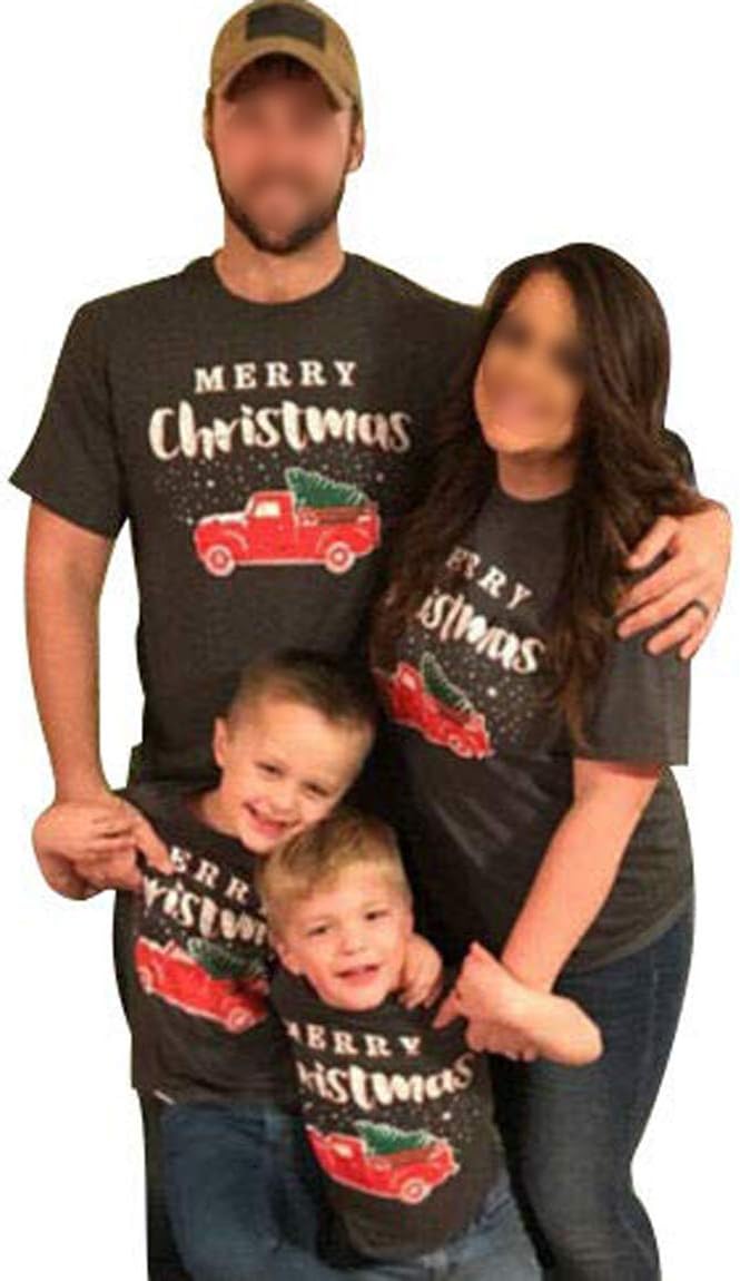 Mommy and Me Matching Clothes Merry Christmas T-Shirt Short Sleeve Tee Tops Women and Kids Letter Printed Shirts