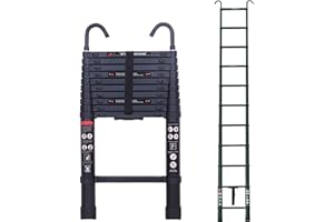 AUTOFATHER Aluminum 3.2m Extension Ladder - Telescoping Attic Ladder with Hook, Non-Slip Feet, 330LB Load Capacity, EN131 Certified, 10.5ft