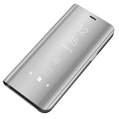 Vsmano Oneplus 7 Pro Clear View Flip Case, Electroplate PC  PU Flip Standing Mirror View Built in Kickstand Case Silver