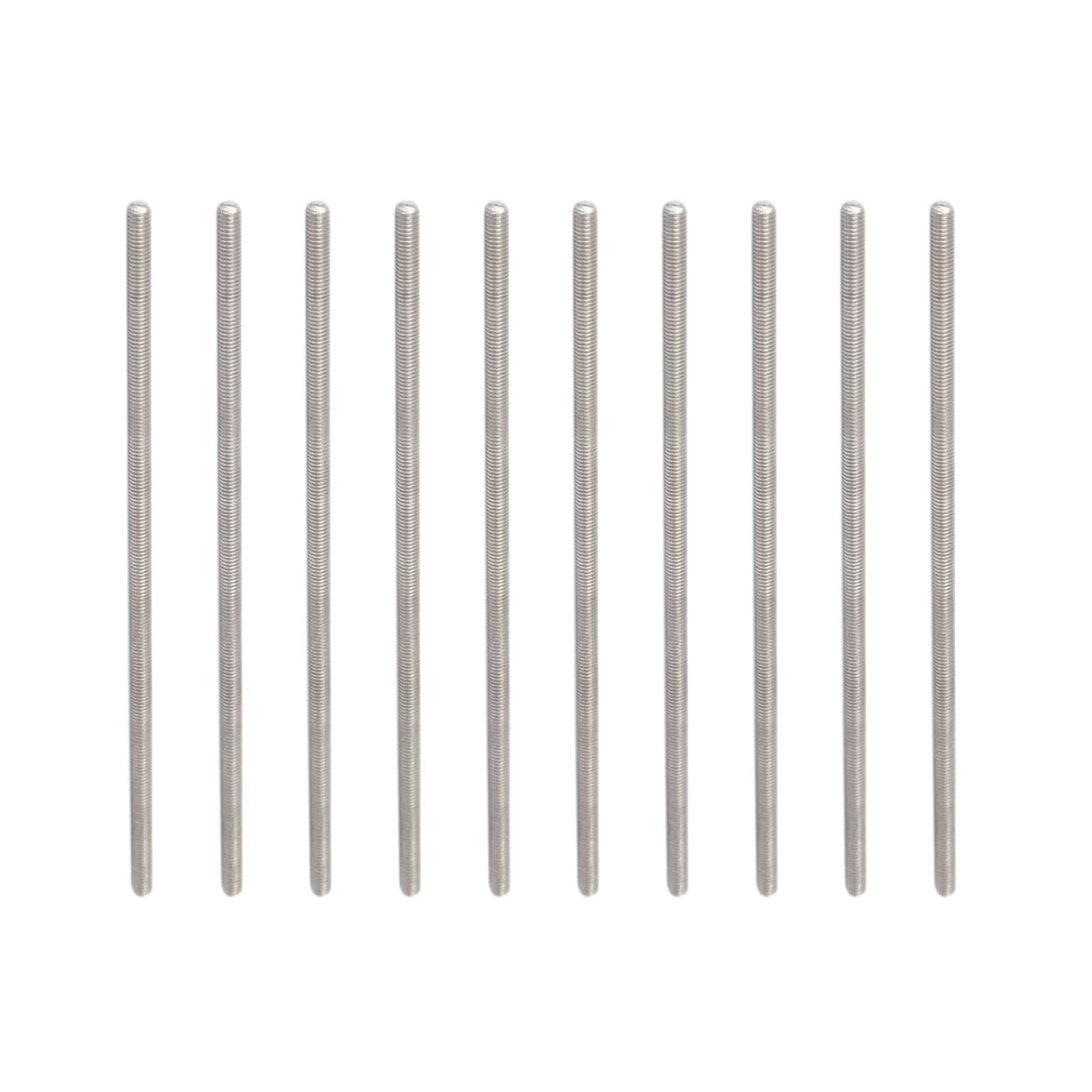 Rebower Fully Threaded Rod 304 Stainless Steel Rod Bar Studs, [for Clamps and U-Bolts] - M3 x 100mm Male Threaded 0.5mm Pitch/Silver/10Pack