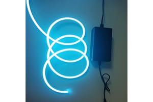 mvthenxi Ice Blue Neon LED Strip Lights，16.4 ft/5m 12V DC 600 SMD2835 LEDs Waterproof Rope Light for Indoor Outdoor Home Decoration （ with Power Adapter）