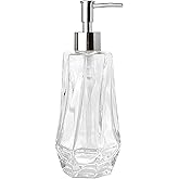 UHEY HOME Glass Soap Dispenser Bathroom, 12.7oz Refillable Liquid Soap Dispenser with Rust-Proof Plastic Pump for Kitchen