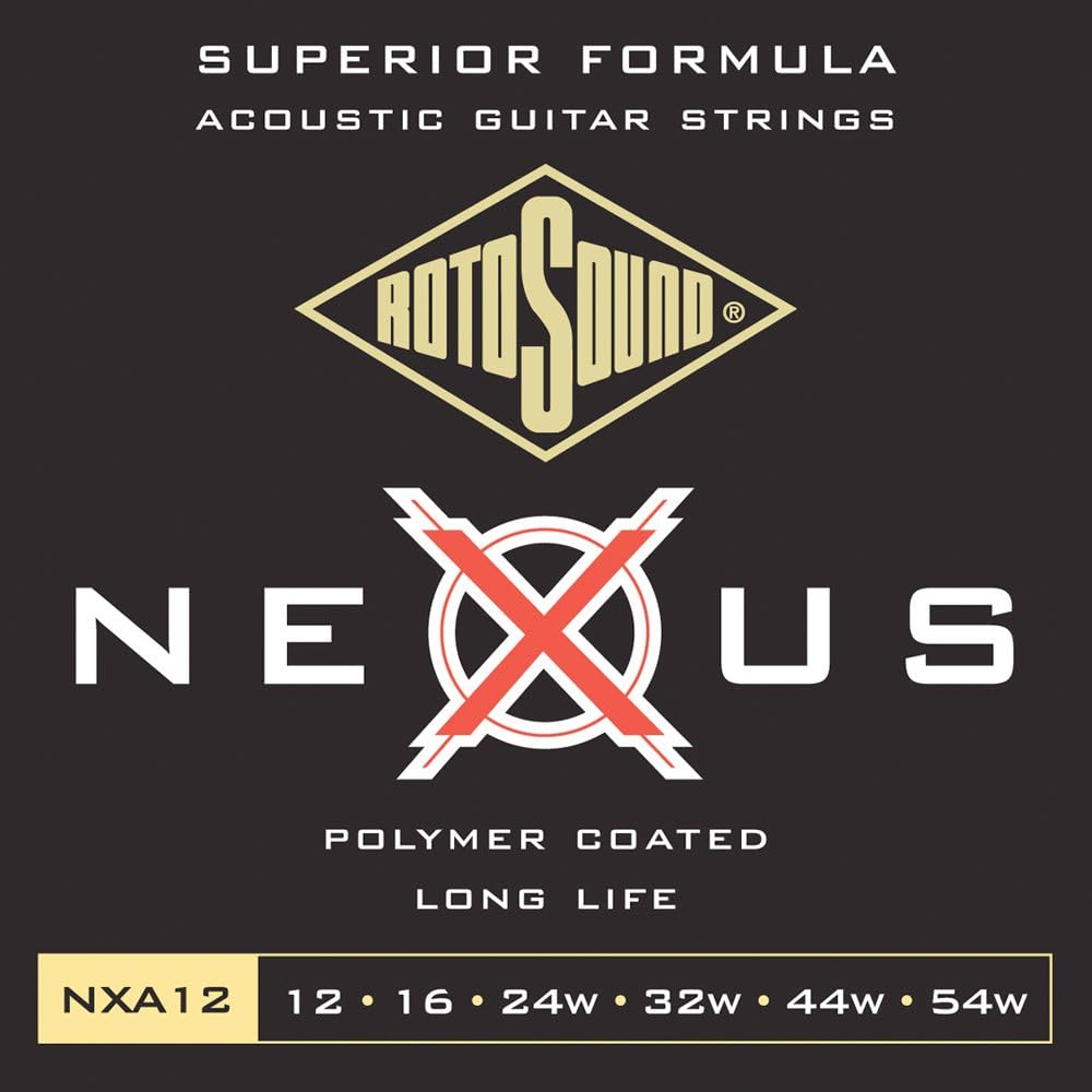 Rotosound NXA12 Clear Coated Phosphor Bronze Medium Light Gauge Acoustic Guitar Strings (12 16 24 32 44 54)
