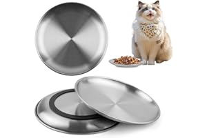 Mkobon 3 PCS Stainless Steel Cat Food Bowl Dish, 6.7" Shallow Flat Wide Cat Plates for Wet Food, Relief Whisker Fatigue, Removable Non-Slip Silicone Base, Replacement for Feeding Small Pet Kitten