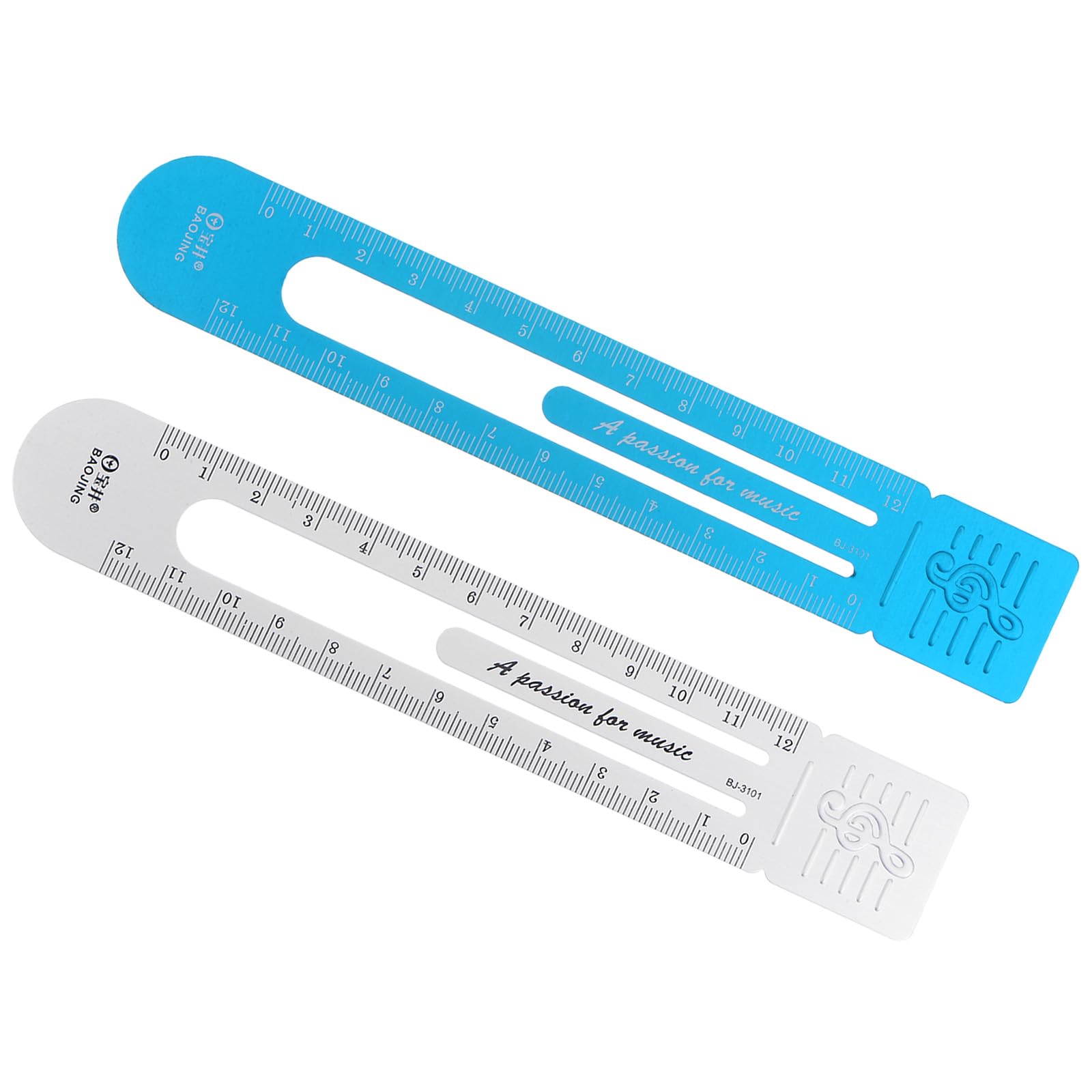 Kozelo 2pcs Metric Straight Ruler - [12cm] Aluminum Scales on Both Sides Metal Note Bookmark Clip Ruler Blue Silver Tone for Measurement Drawing Office Classroom Use, 1mm Minimum Scale