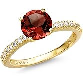 Gem Stone King 14K Yellow Gold Red Garnet and Lab Grown Diamond Engagement Ring For Women | 2.66 Cttw | Round 8MM | Gemstone January Birthstone