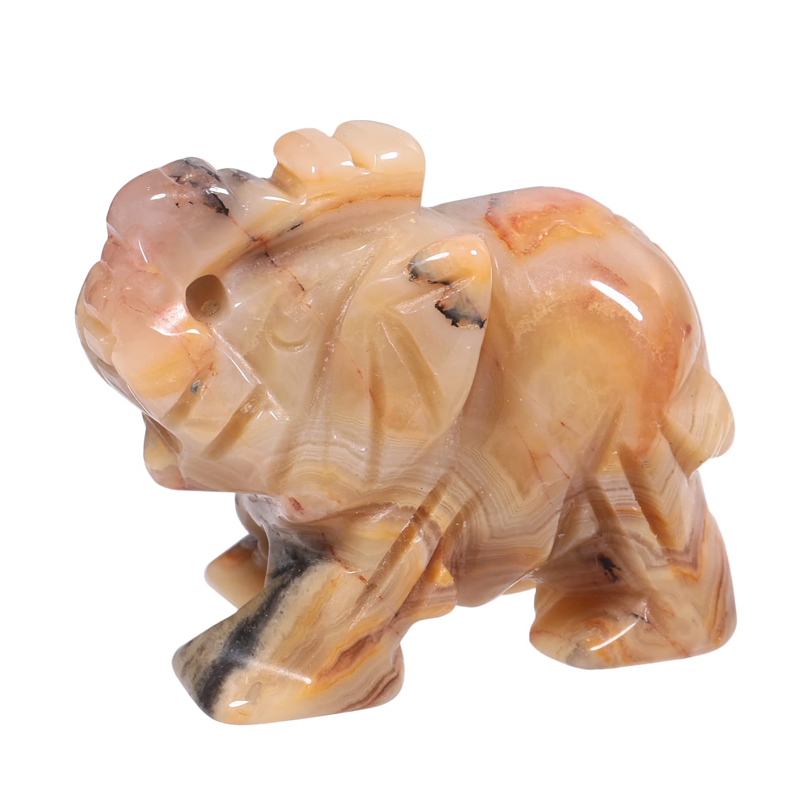 Lovionus89 Small Handcarved Elephant Crystal Statue, Home Office Guardian Animal Sculpture Decor 1.5 Inches,Crazy Agate