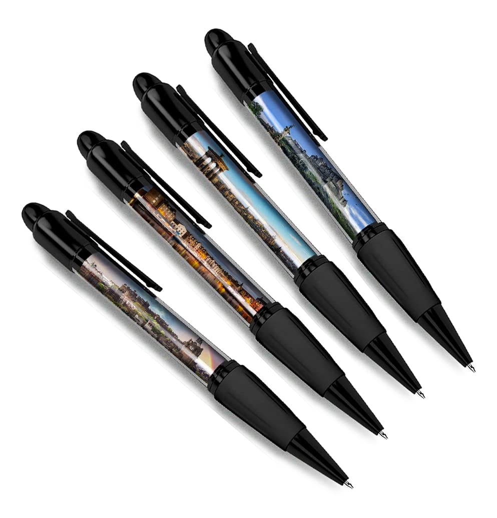 DV DESIGN Set of 4 Edinburgh Black Ballpoint Pens - Scotland Scottish City European Holiday Travel Friends Boys Girls Men Women Theme Pen #79488