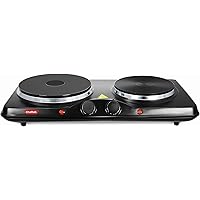 Cheftek CT1010 Dual Electric Stove with 6’’ and 7.5’’ Cook Plates; 1700W; Enamel Coated Iron; Black