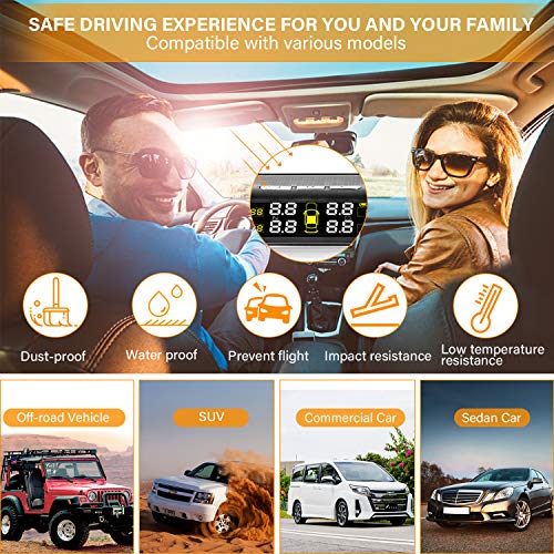 Zmoon TPMS Car Tire Pressure Monitoring System Solar Power Universal Wireless LCD Display with 4 External Sensors Real-time Display 4 Tires' Pressure & Temperature - Thumbnail 7