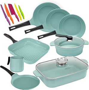 PACK ESPECIAL JADE COOK. (Batería de cocina Jade Cook + Jade Horno + Sartén  20 cm Jade Cook + Sartén grill Jade Cook + Pocillo Jade Cook + Comal Jade  Cook +