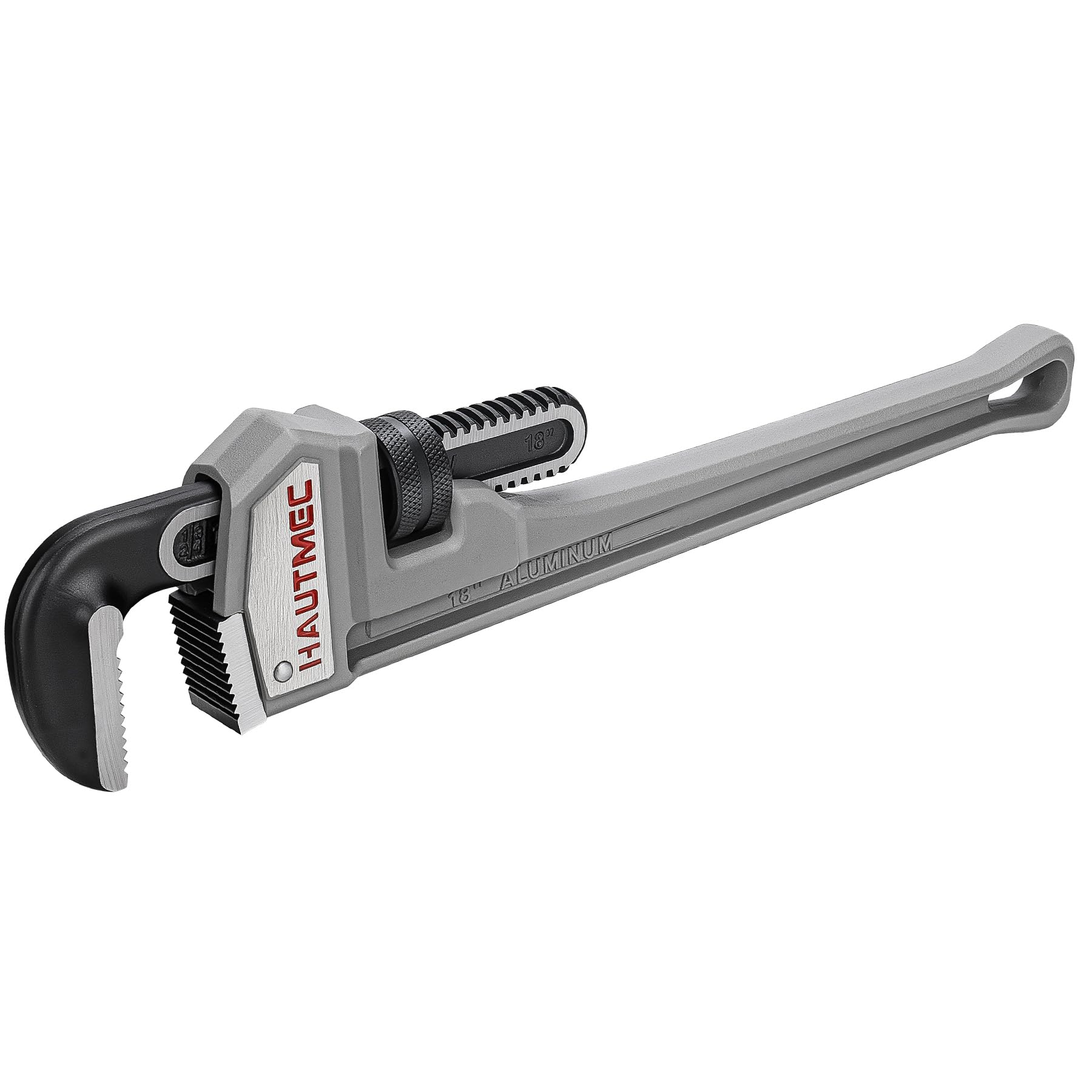HAUTMEC Heavy-Duty Straight Pipe Wrench, 450mm(18 inch) Plumbing Wrench, Heat-Treated Floating Hook Jaw and Light-Weight Cast Aluminum Wide I-Beam Handle HT0186-PW