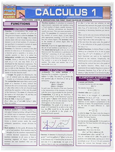 Calculus 1 Study Chart