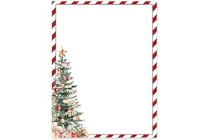 Whaline 60 Sheets Christmas Stationery Letterhead Paper Double-Sided Print Red Stripe Xmas Tree Letter Writing Paper for Notes Greeting Cards Invitation Office Printing, 8.5 x 11 Inch