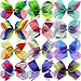 12Piece 8 Inches Grosgrain Ribbon Rainbow Hair Bows Alligator Clips For Girls Teens Kids