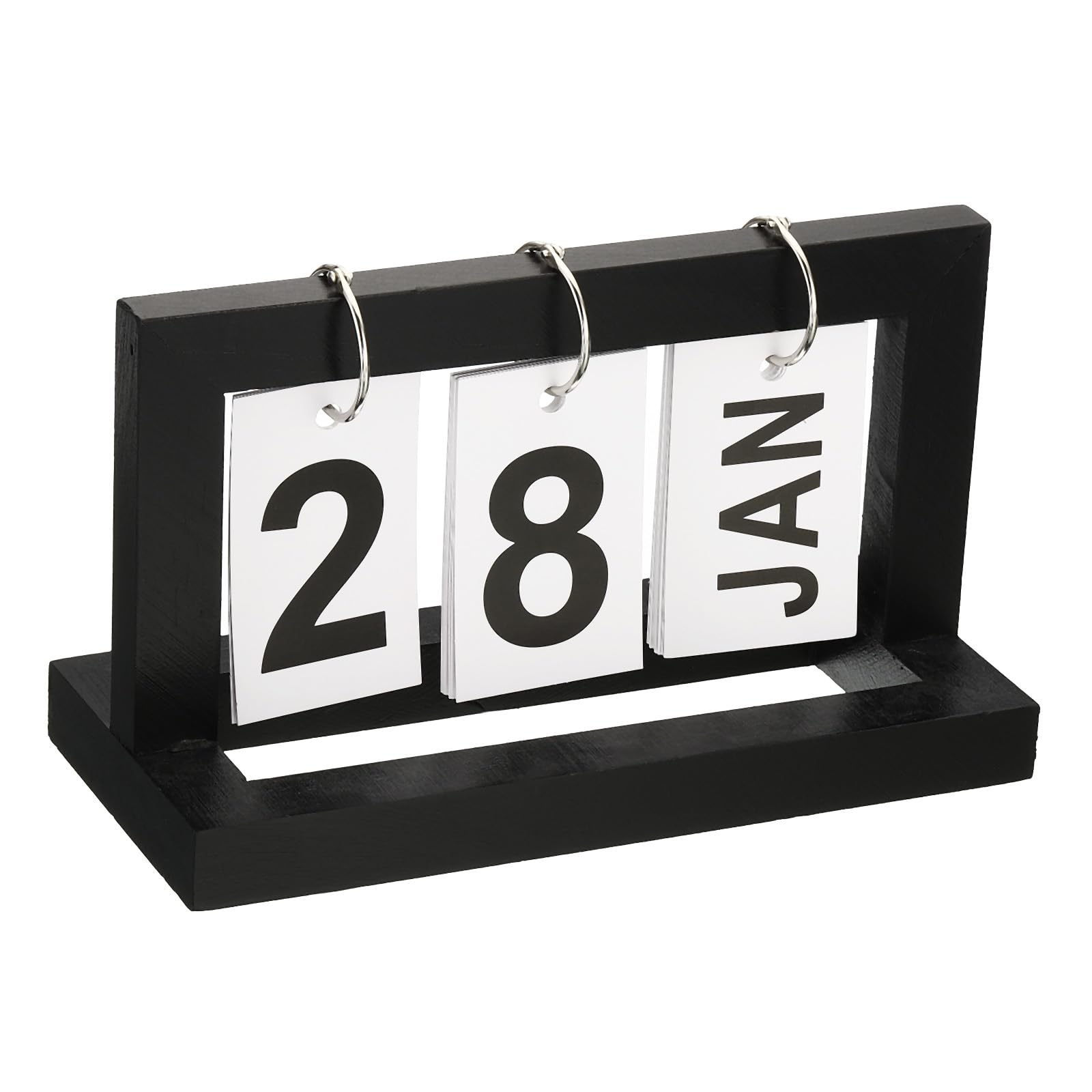 PATIKIL Vintage Wood Perpetual Calendar, Wooden Flip Calendar Turn Page Month Date Display for Desk Office Home Decoration, Black