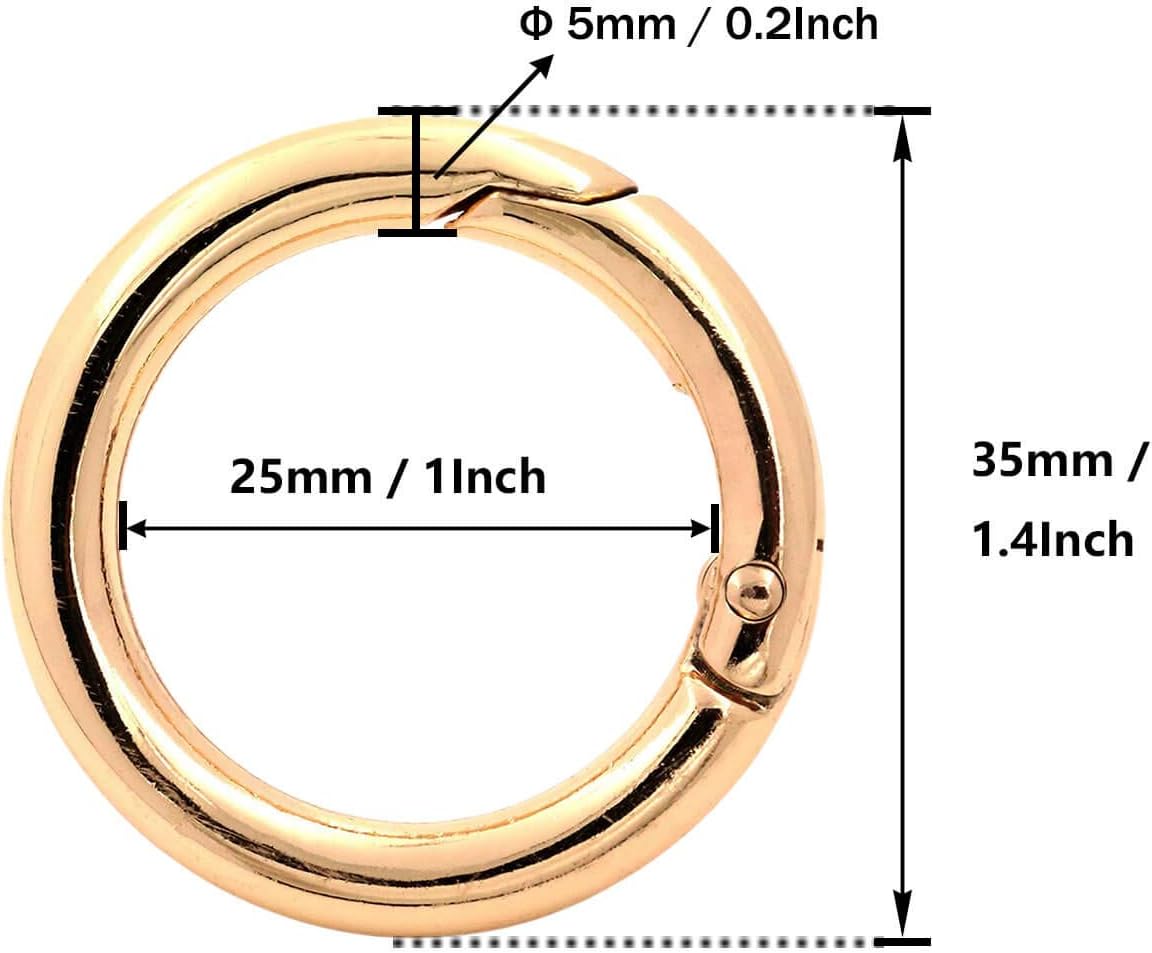 BIKICOCO 1'' Round Spring Gate O-Ring Clasp Push Snap Hook Belt Hardware Loop, for Handbags Keys, Light Gold - 20 Pcs - Image 3