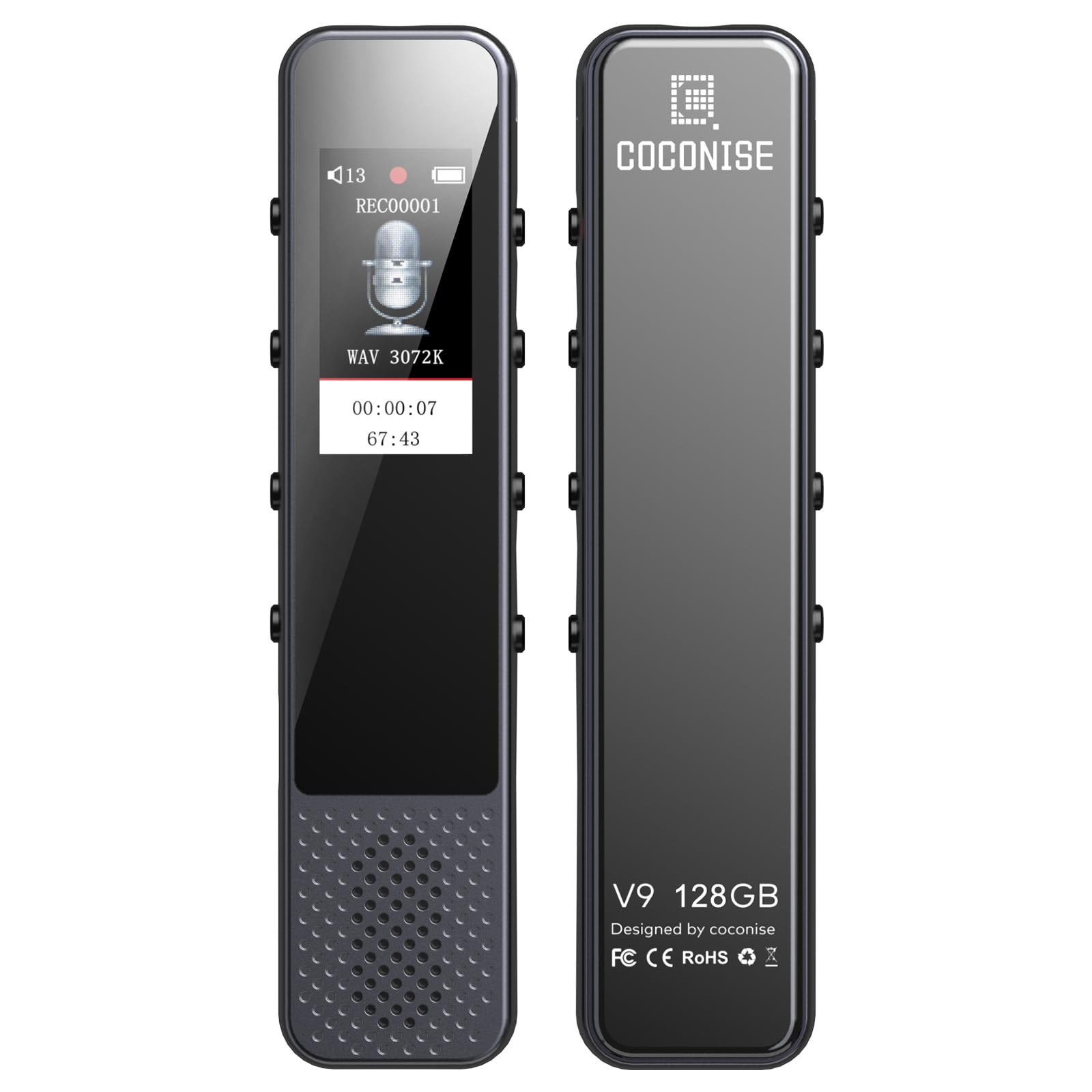Voice Recorder Digital With Playback 128GB: Dictaphone - Recording Device - Audio Recording Equipment - Sound Recorder with Microphone Portable - Mini Recording Devices - COCONISE