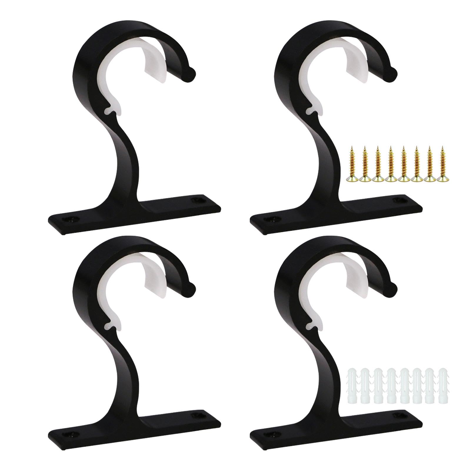 4Pcs Drapery Hooks Curtain Rod Bracket with Screws, Heavy Duty Aluminum Alloy Fixing Rod Bracket for Outdoor Bedroom, Living Room