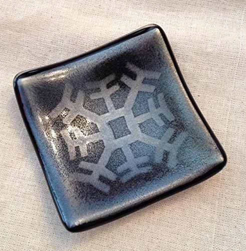 Kiln Fired Fused Glass Trinket Dish Iridescent with Snowflake