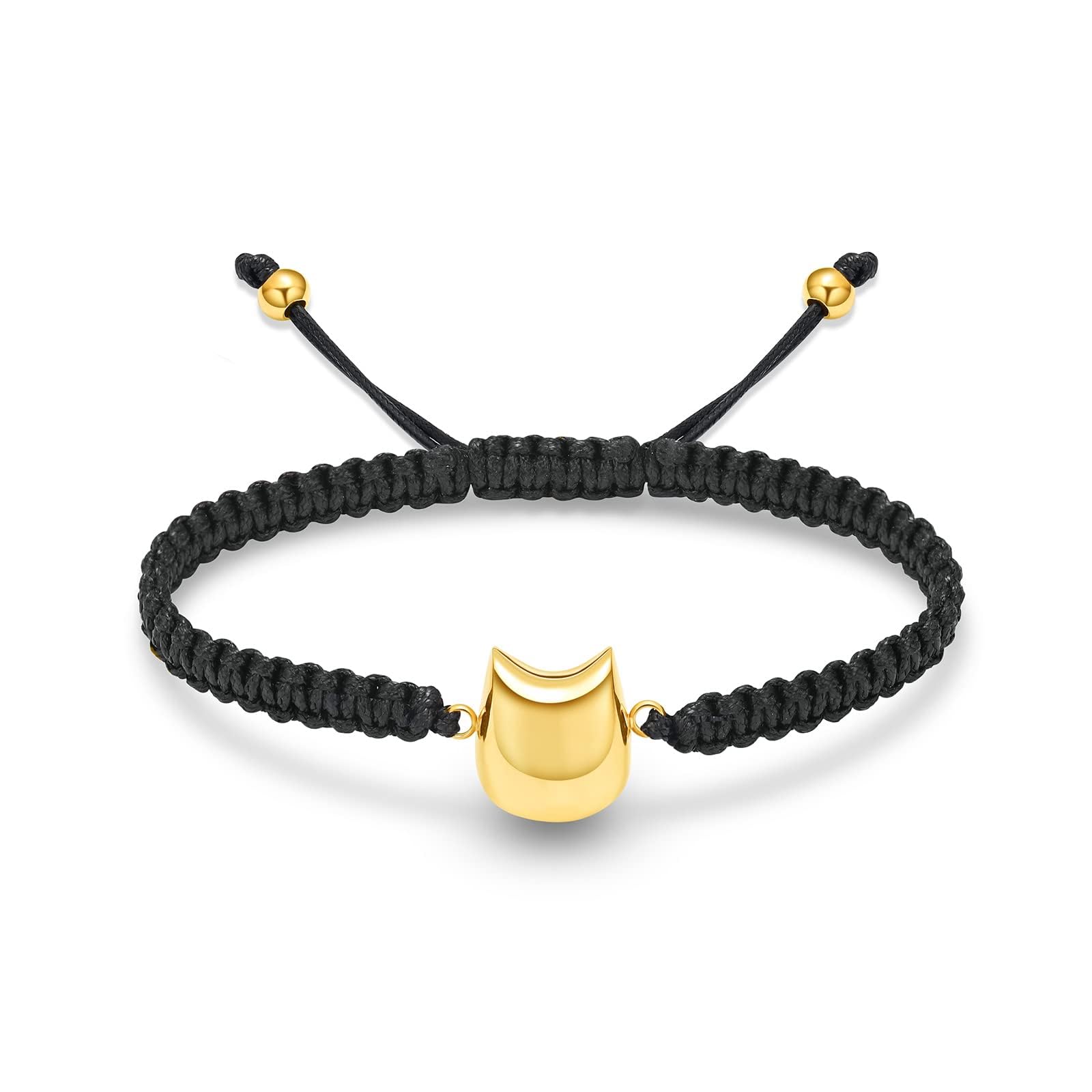 AIWENXI Cute Cat Cremation Bracelet for Ashes Stainless Steel Urn Pendant Pet Keepsake Adjustable Braided Rope Bangle Jewellery Gift for Women Men