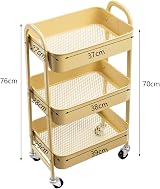 DOEWORKS Storage Trolley on Wheels 3-Tier Metal Cart 70cm Khaki Yellow view 6